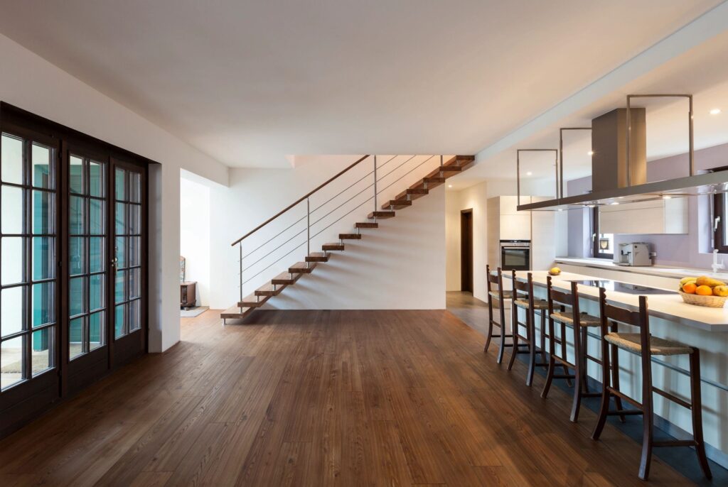 Dark Hardwood Flooring in a Residential Kitchen